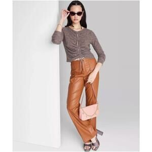 Wild Fable Long Sleeve Soft Lace-Up Cozy Knit Brown Top Women's L